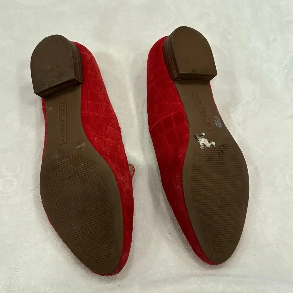 Vince Camuto Red Suede Shoes sz 7.5 VP Melley Pointed Toe Flats - Picture 4 of 7